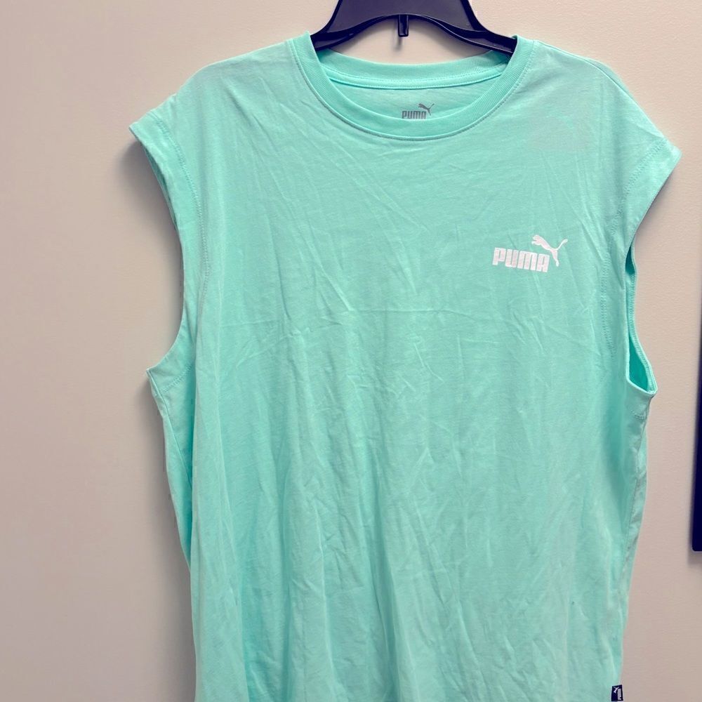 Puma Men's Ess Logo Graphic Sleeveless T-Shirt top Mint-XL - Picture 8 of 11